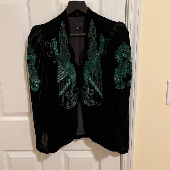 Anna Sui Elegant deep green beaded phoenix velvet jacket - Picture 1 of 8